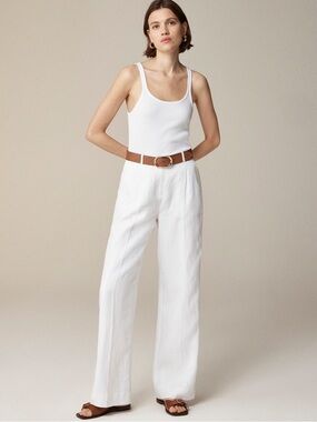 J. Crew White Wide-Leg Linen Pants